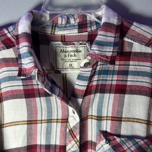 Abercrombie & Fitch Plaid‎ Ombre Dip Dye Flannel Shirt Red Blue Mens Medium